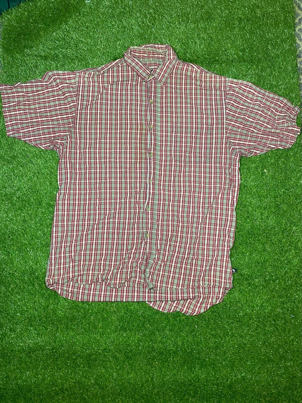 Vintage Y2K Red Gray White Stripped Flannel Sz M
